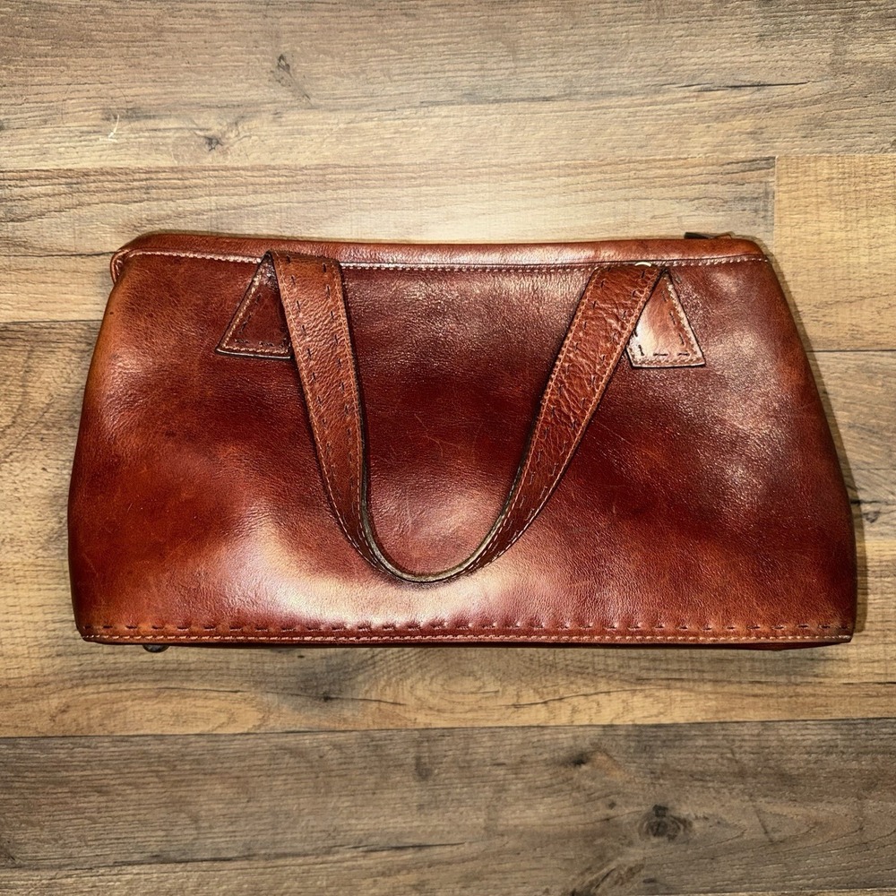 Vintage Fossil Pebbled Brown Leather Shoulder Bag Purse Tote Satchel